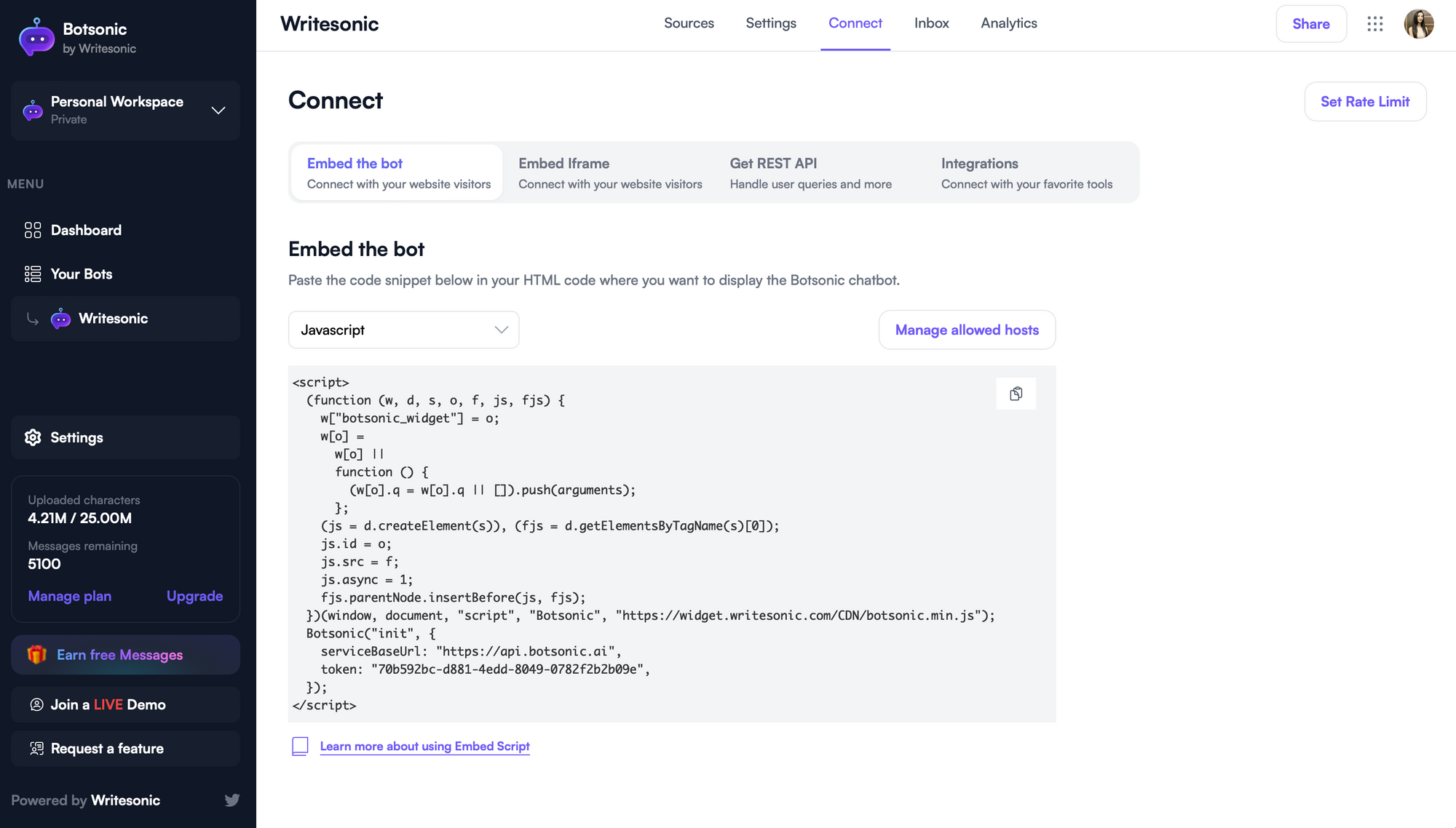Integrate your bot - Train ChatGPT on your own data