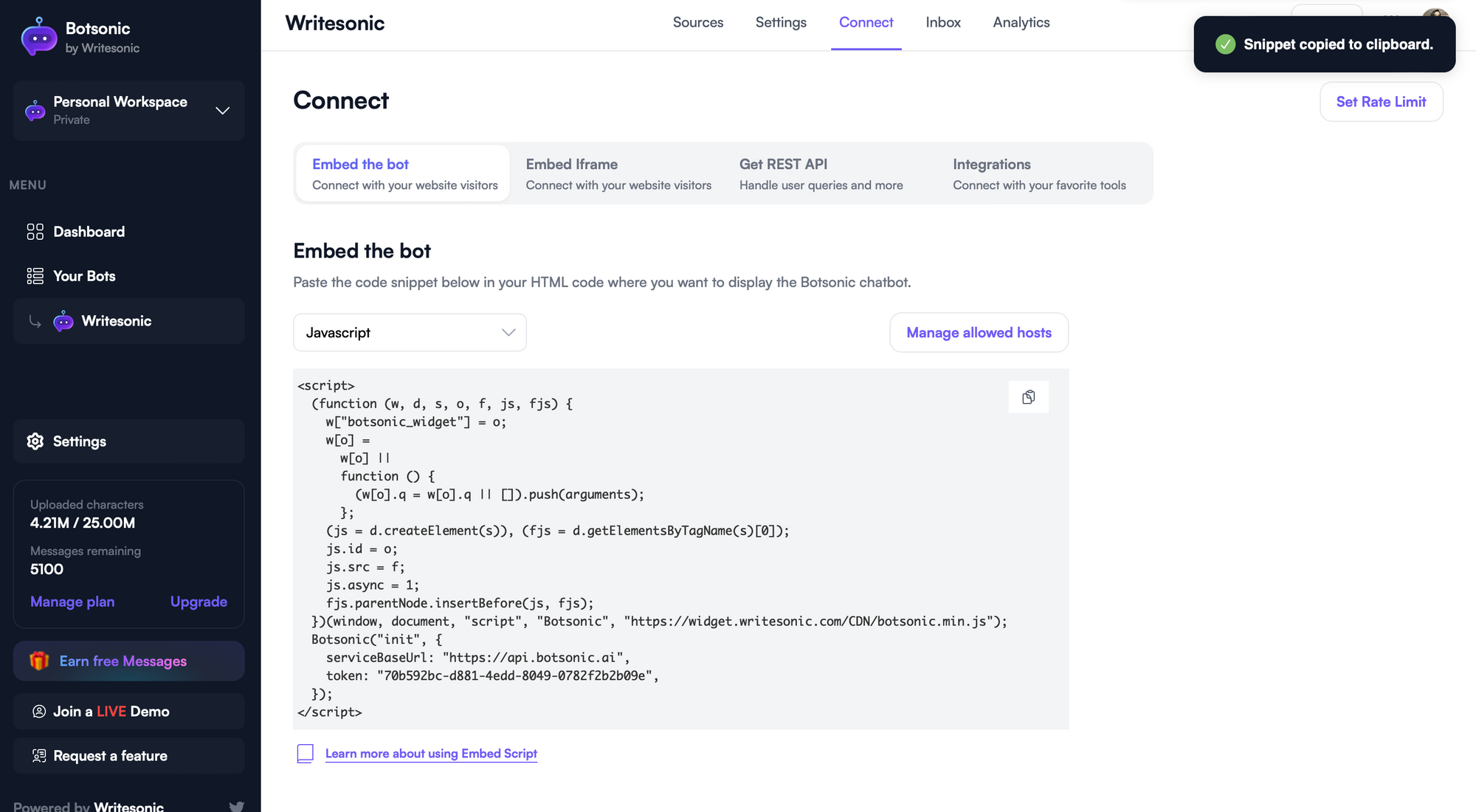 Embed the bot - Train ChatGPT on your own data